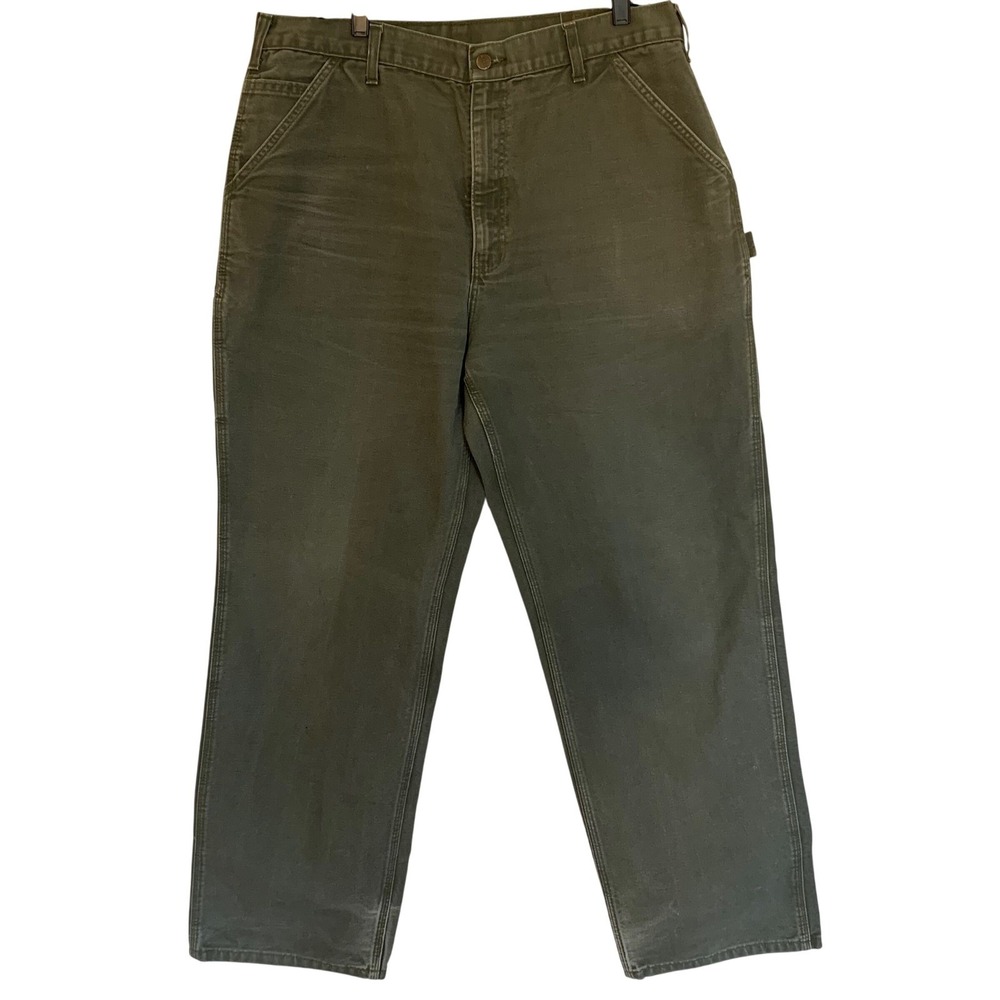 Carhartt Duck Canvas Carpenter Pants Mens 36x33 Green Workwear Utility - Picture 6 of 16